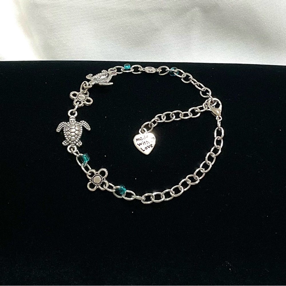 Silver Tone Turtle Link Bracelet/Anklet